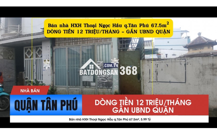 Bán nhà HXH Thoại Ngọc Hầu q.Tân Phú 67.5m², 5.99 Tỷ - DÒNG TIỀN 12TRIỆU/THÁNG